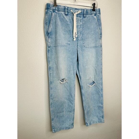 Gap Easy Jean Light Indigo Destructed Cinch Waist Cream Tie M - Picture 5 of 16